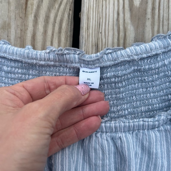 Old Navy Midi Dress Tiered Ruffled Sz XL Cottage Core Blue White Striped - Picture 3 of 9